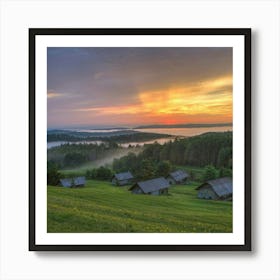 Sunrise Over A Village Art Print