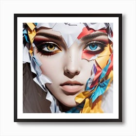 Women face paper torn color eyes. Art Print