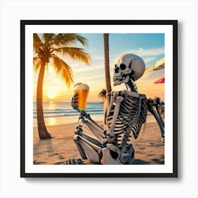 Skeleton On The Beach Art Print