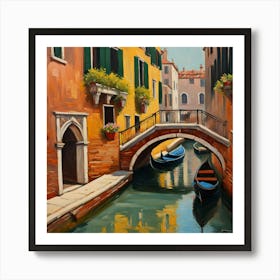 AI generated oil painting of Venice architecture and water canal. Art Print