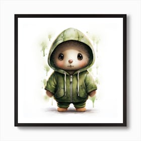 Watercolour Cartoon Kiwi In A Hoodie 2 Art Print