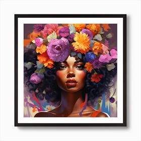 Painting of A Radiant Black Melanin Queen With Floral Crown Art Print