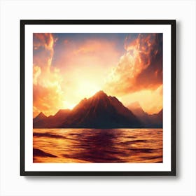 Magic Sunset Over The Ocean And Mountains Art Print