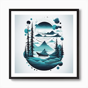 Illustration Of A Boat In The Mountains Art Print