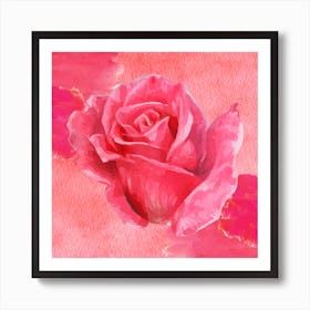 Pink Rose Watercolor Painting Art Print