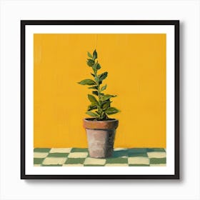 Potted Plant Yellow Background Art Print