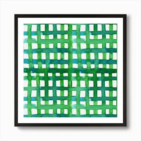 Watercolor Green Grid Art Print