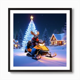 Snowmobile With Reindeer Art Print
