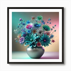 Bouquet Of Teal Flowers Art Print