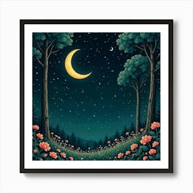 Moon And Forest Style William Morris2 Art Print (13) Art Print