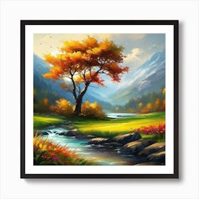 Autumn Tree In The Valley Art Print