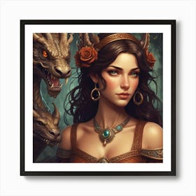 Elven Girl With Dragon 1 Art Print