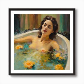 Nude Aphrodisiac Woman In A Bathtub Art Print