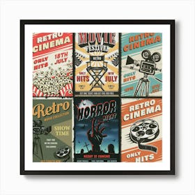 Retro Cinema Poster Set, Free vector cinema set of posters Art Print
