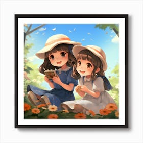 Two Girls Reading Anime Poster