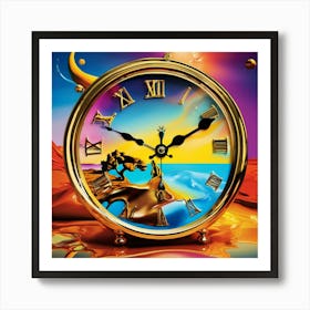 dreamlike scene rendered in the vibrant, melting-clock Art Print