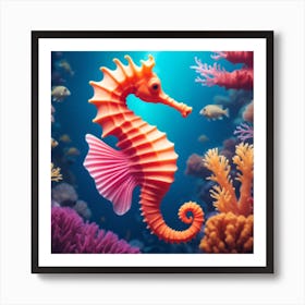 Underwater Scene With A 3d Optical Illusion Of A Seahorse Gracefully Swimming Amidst A Vibrant And Illusionary Art Print