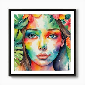 Tropical Girl With Flowers Art Print