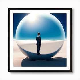 Businessman Standing On A Sphere Art Print