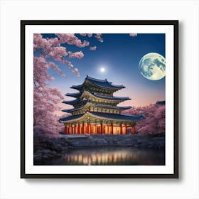 Korean Pagoda At Night Art Print