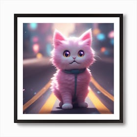 Pink Cat In The City Art Print