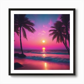 Beach At Sunset Art Print