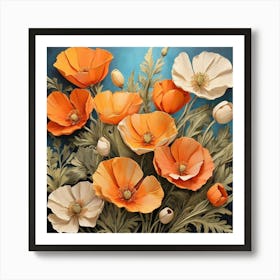 Boho Wildflower Painting California Poppy Art Print 1 Art Print