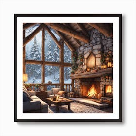 In Winter In A Cozy Rustic Wood House Nestled Amidst A Dense Forest A Big Family Huddle Closely A 483715356 Art Print