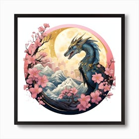 Dragon In Cherry Blossoms Art Print