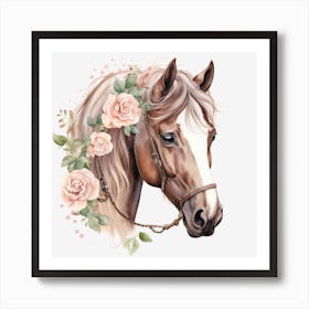 Horse Head With Roses 1 Art Print