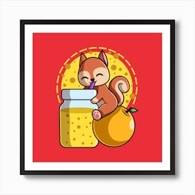 Squirrel Drinking Orange Juice Art Print