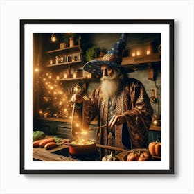 Wizard cooking a meal in a cozy modern kitchen 2 Art Print