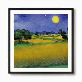 Moonlight Over A Field Art Print