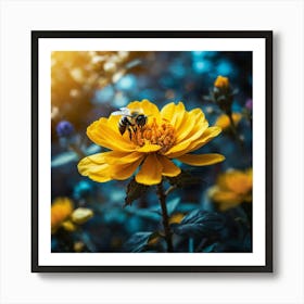 Bee On A Yellow Flower 1 Art Print