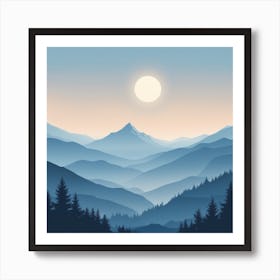 Misty mountains background in blue tone 12 Art Print