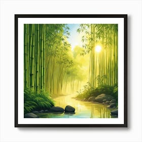 A Stream In A Bamboo Forest At Sun Rise Square Composition 64 Art Print