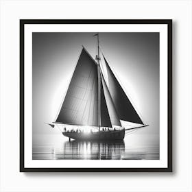 Sailing Boat In Black And White Art Print