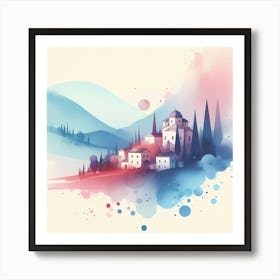 Watercolor Of A Village 3 Art Print