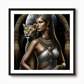 Egyptian Woman And Tiger Art Print