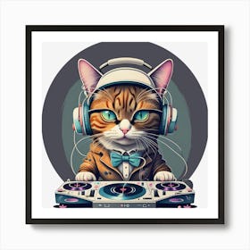 Fashionable Portrait Of Anthropomorphic Cute Cat Dj Generated By Ai 2 Art Print