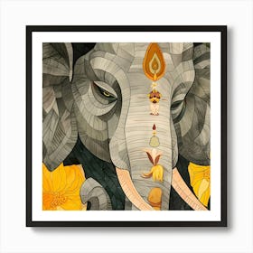 Elephant With Flowers 1 Art Print