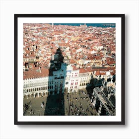 Venice And The Tower Shadow Square Art Print