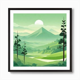 Misty mountains background in green tone 4 Art Print