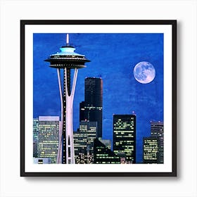 Blue Moon Seattle Space Needle Art Print