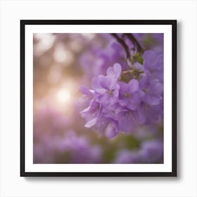 A Blooming Violet Blossom Tree With Petals Gently Falling In The Breeze Art Print