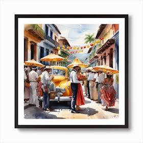 Street Scene In Cuba Art Print