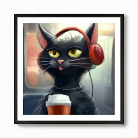 Cat drinking coffee Art Print