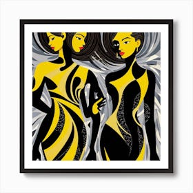 Two Women In Yellow Dresses Art Print