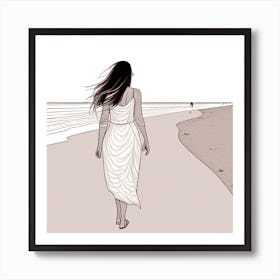Girl Walking On The Beach 11 Art Print