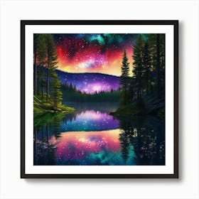 Night Sky Over A Lake Art Print